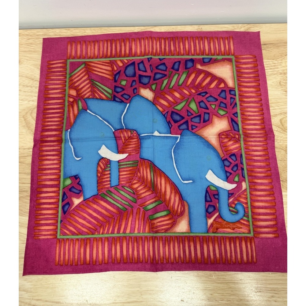 Vintage 1990s Jim Thompson Elephant Napkins Set of 8 Colorful Thai Cotton #30